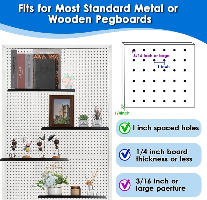 Kokone 2 Pack Pegboard Shelves with Lip - 15x5.5 in, Metal Shelf Pegboard Steel Tray Pegboard Accessories for Storing or Displaying, Wall Organizer for Craft Retail, Garage, Workbench, Kitchen, Black - Image 4